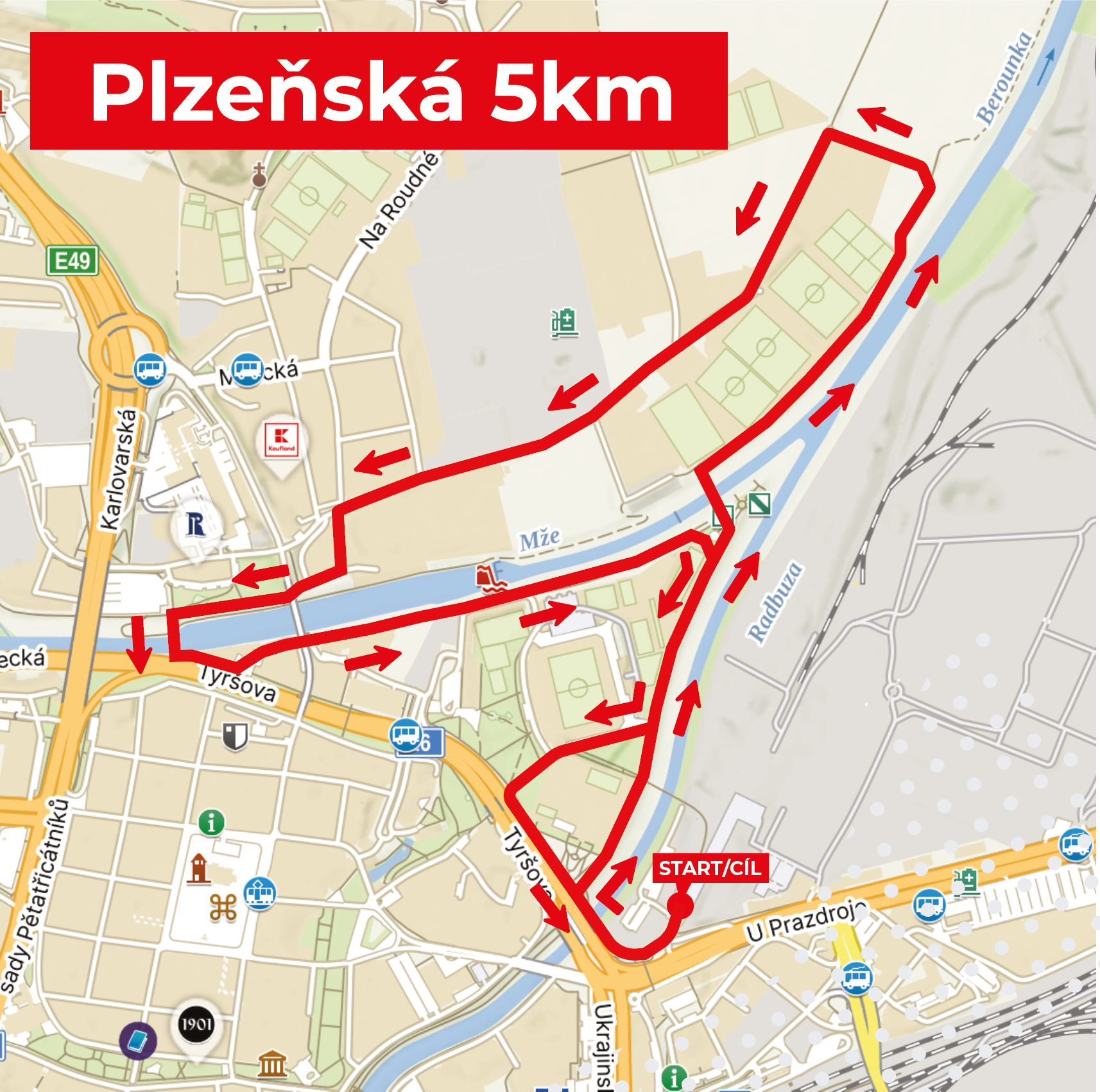 Mapa tras závodů na 5 a 10 kilometrů