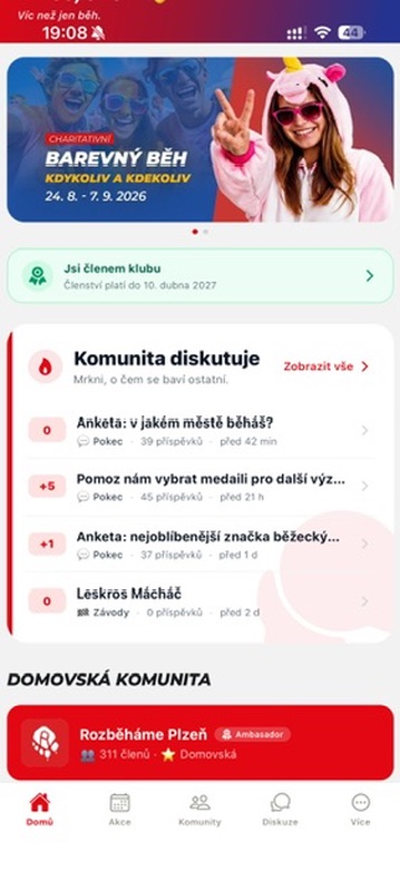 Domovská obrazovka aplikace Rozběháme Česko